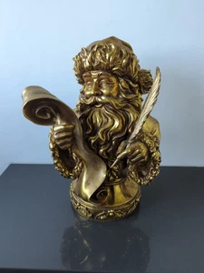 Antique Style Faux Gold Leaf Santa Writing List Bust Statue Figure Christmas  - Picture 1 of 11