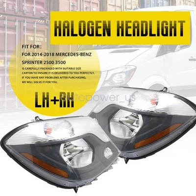 Left + Right Side Headlight Fit 2014-18 Mercedes Benz Sprinter 2500 3500 Halogen - Image 1 of 4
