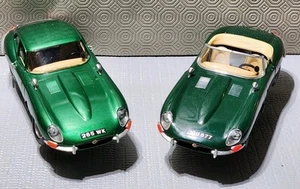 Pair BURAGO 1961 Jaguar Type E 1/18 Die Cast Coupe + Cabriolet Green 10" Flawed - Picture 1 of 24