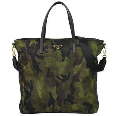 PRADA Camouflage Nylon 2way Shoulder Tote Bag Khaki Black Brown - Image 1 of 4