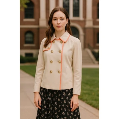 Chaqueta Abrigo FOSSIL Tostado Doble Pecho Sarga Swingy Guisante Tostado y Coral Rosa Pequeña Foto 1 de 4