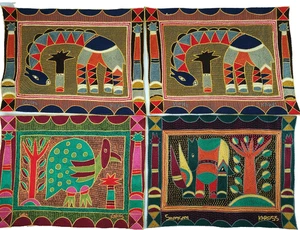 4 Kaross afrikanische bestickte Tischsets Tiere 15x11 cm gebraucht - Bild 1 von 5