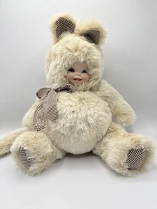 Vtg 1990s Green Trading Co. Baby Face Jointed Stuffed Plush baby  Doll Cat 16" - Picture 1 of 4