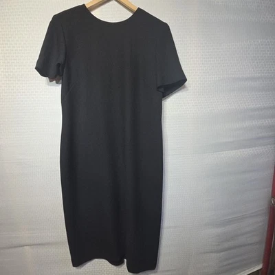 Leslie Fay Black Sheath Dress Womens Size 12 Shoulder Pads Short Sleeve Zip Back - Image 1 of 4