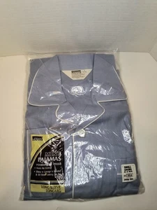 NEW Vintage Montgomery Ward 70s Small Long Sleeve Blue Button Up Pajama Set - Picture 1 of 5