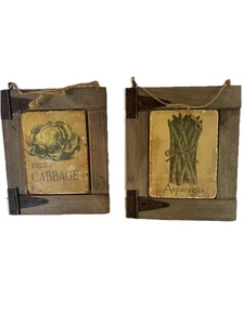 "Lote de 2 azulejos de vestíbulo hobby arte de pared marco de madera envejecida cocina rústico 9"" de alto" - Imagen 1 de 13