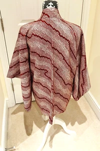 Vintage Japanese Burgundy/Ivory Zig-Zags FULL SHIBORI Kimono Haori Jacket 8-12 - Picture 1 of 16