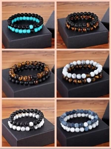 2er SET PARTNERARMBAND DAMEN HERREN Edel Naturstein Freundschaftsarmband Perlen - Bild 1 von 18