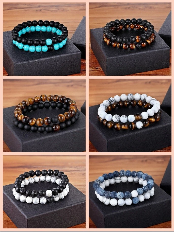 2er SET PARTNERARMBAND DAMEN HERREN Edel Naturstein Freundschaftsarmband Perlen - Bild 1 von 1