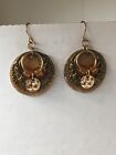 Gold Tone Round Steampunk Dangle Hook Earrings layered With Beads