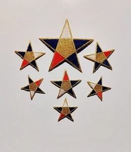Fancy metallic 7 pc. Star Patches Embroidered Iron On Applique various sizes - Picture 1 of 1