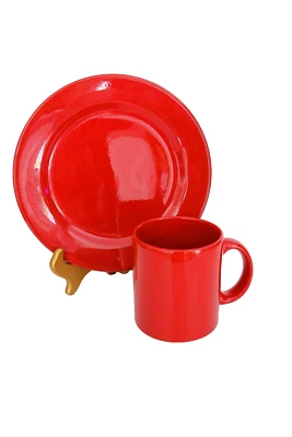 Waechtersbach Dark Red 8.25" Dessert Plate & Coffee Cup Germany, New - Image 1 of 4