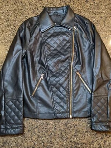Art Class Black Jacket Girls L 10 12 Faux Leather Pleather Lined Biker Moto - Picture 1 of 3