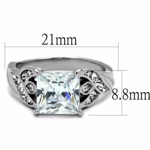 Womens 2.5 Ct Princess Clear CZ Stainless Steel Wedding Promise Anniversary Ring
