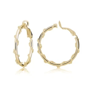 Gold Tone over Sterling Silver Chain Wrap Clip-On Hoop Earrings, 20mm - Picture 1 of 4