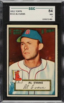 1952 Topps #152 Al Evans Boston Red Sox SGC 84 NM 7 - Image 1 of 2