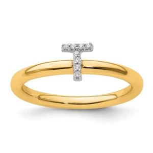 14K Stapelbare Diamant Initial T Ring Armband Halskette - Bild 1 von 8