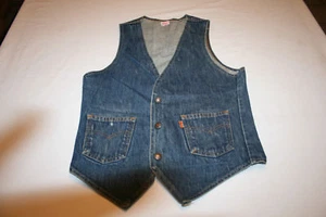 VTG Levi Straus & Co. Denim Jean Vest Orange Tab Made USA 60505-0217 Small - Picture 1 of 7