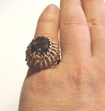 Huge Antique 10k Solid Yellow Gold Smoky Quartz Cocktail Ring ~ size 7