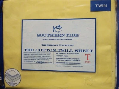 New SOUTHERN TIDE 300tc 100% Cotton Twill Sheet Set Twin Size Moonlight Yellow  - Image 1 of 4
