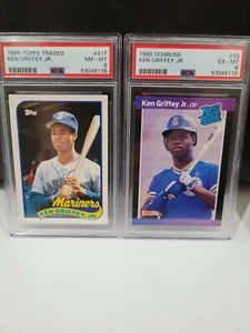 1989 TOPPS TRADED KEN GRIFFEY JR RC PSA 8 & 1989 DONRUSS KEN GRIFFEY JR RC PSA 6 - Picture 1 of 4
