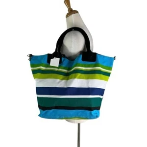 NWT Striped Fabric Tote Bag Large Lined with Magnetic Closure Beach Pool Travel - Picture 1 of 9
