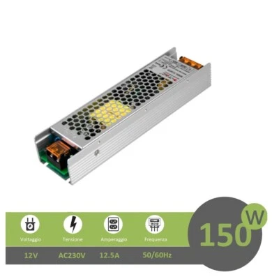 Trasformatore 12V 12.5A 150W alimentatore stabilizzato V-TAC per strip led - Immagine 1 di 4