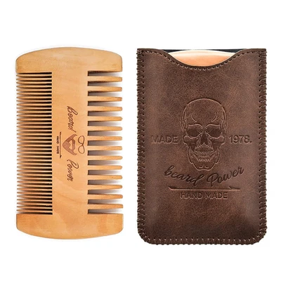 Peine de barba de madera con diseño de calavera marrón para hombre, dientes finos y gruesos, viaje P Foto 1 de 4