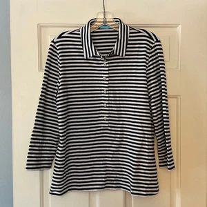 J. McLaughlin Popover Henley Shirt White Black Stripe Size L Preppy Nautical - Picture 1 of 8
