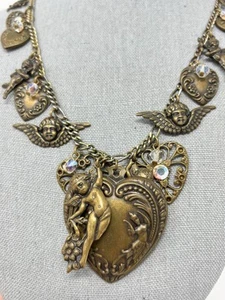 Victorian Revival Heart Cupid Charm Necklace Oversized Pididdly Links? - Picture 1 of 16
