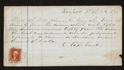 1870 Revenue First Issue  2c Org  Wash INTER REVENUE Sc#R15c OnDocument See Note - Image 1 of 2