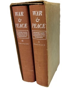 War and Peace by Leo Tolstoy 1938 Heritage Press 2-Vol Hardcover Set w/Slipcases - Picture 1 of 11
