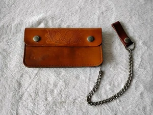 Brown USA Genuine Leather Biker Safety Wallet With Chain & Deer Head - Picture 1 of 16