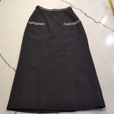 Falda lápiz vintage Lillie rubí estrás tachonada 100 % lana París Francia Foto 1 de 4