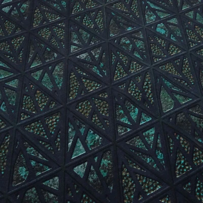 Stoff Baumwolle French Terry geometrische Muster schwarz petrol Kleiderstoff - Bild 1 von 4