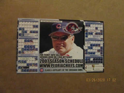MWL Peoria Chiefs Vintage Circa 2007 Team Logo Baseball Magnet Schedule Cover