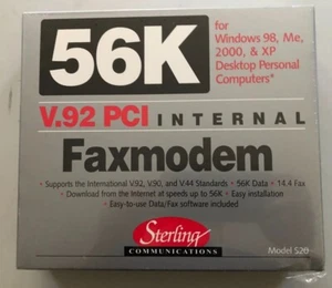 NEW SEALED STERLING COMMUNICATIONS "FAX MODEM" MODEL S20 56K V.92 PCI Internal - Picture 1 of 3