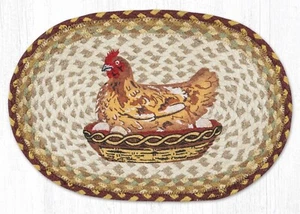 Hen on Nest Chicken 10"x15" Oval Placemat Earth Rugs Braided Table Mat - Picture 1 of 1