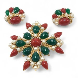 Crown Trifari Jewels Of India A. Philippe Kashmir Brooch Earring Set Parure Vtg  - Picture 1 of 17