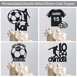 Personalised Football Cake Glitter Topper Birthday Party Custom Any Age Name UK