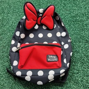 Loungefly Disney Minnie Mouse Backpack Black/White Polka Dot Red Bow Ears Bag - Picture 1 of 22