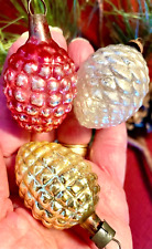 3 VTG 1.5" Glass Feather Tree Red/Gold/Silver Ornaments: Bumpy Berry Pinecone