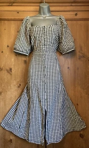 Monsoon marineblau ecru Baumwolle kariert Gingham Dolly Kleid 16 Midi Tee Party Hochzeit - Bild 1 von 5
