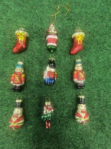Vintage glänzender Quecksilber Glas Weihnachtsschmuck Set 9 verschiedene Figuren, Formen 2 Zoll - Bild 1 von 10