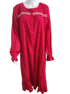 LAURA SCOTT Red PolkaDot Scottie Dog Flannel Granny XL Cottagecore Nightgown Vtg - Picture 1 of 10