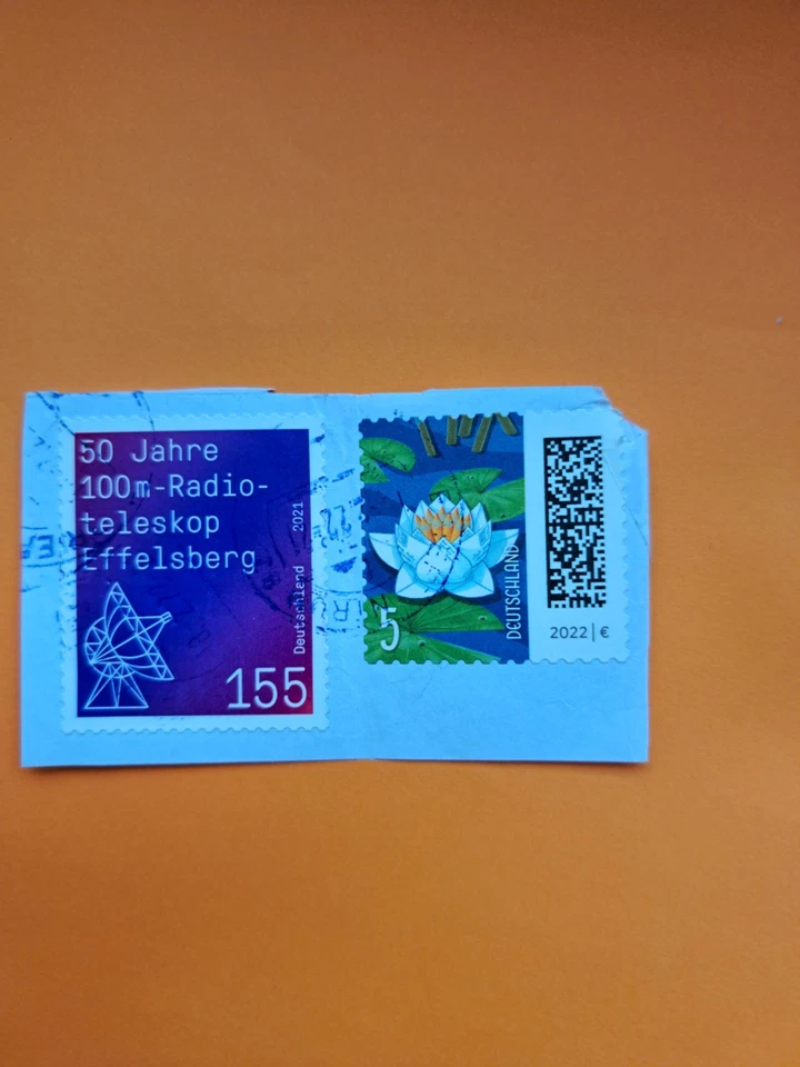 Sello usado de Alemania.   155 céntimos.  Radiotelescopio Effelsberg. Foto 1 de 1