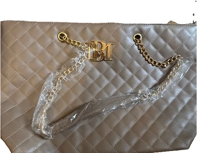 Bolso de Mano Badgley Mischka Grande Nuevo con Etiquetas 16"X 10” Tostado con Asas de Cadena Tono Dorado Foto 1 de 4