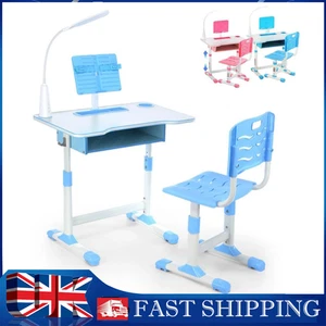 Kids Desk and Chair Set Height Adjustable Study Table W/ Storage Book Stand - Picture 1 of 25