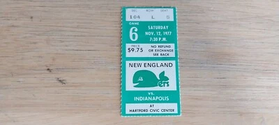New England Whalers WHA Ticket Stub v Indianapolis November 12 1977 Hartford - Image 1 of 4