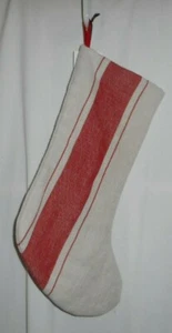 HEARTH & AND HAND 21" CREME & ROT GESTREIFT LEINENMISCHUNG WEIHNACHTSSTRUMPF 2021 NEU - Bild 1 von 2